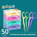 50PCS BOX Super Thin Smooth Disposable Floss Individually Packaged Fruit Flavor Floss Stick Home Pack Toothpick Portable Box