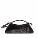Enameled Logo Patent Shoulder Bag -black