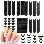 6 Sheets French Cutout Manicure Template Stickers Self-adhesive Black Manicure Art Nail Stickers For Women Girls French Moon V-s