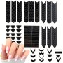 6 Sheets French Cutout Manicure Template Stickers Self-adhesive Black Manicure Art Nail Stickers For Women Girls French Moon V-shaped Tip Design Nail Art Stickers