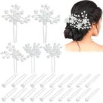 Marrteum 25PCS Wedding Pearl Flower Hair Pins Bridal Prom Rhinestone Crystal Pearl Floral Hair Pins Combs Clips Headpiece Barret