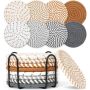 8PCS Woven Drink Coasters Multicolor Cotton With Metal Holder