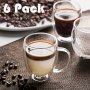 6PCS Double Walled Glass Cups With Spoons Coffee Mugs Clear Glass Cups With Handle Espresso Coffee Tea Cups Insulated Heat-resistant Beverage Cups For Tea