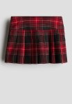 Pleated Twill Skirt - Red Checked