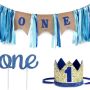 1ST Birthday Party Crown Banner Headpiece Cake Topper Banner Decoration Set