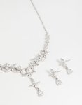 Silver Cubic Zirconia Drop Flower Earrings