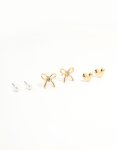 Goldair Gold Pearl Heart Bow Earrings 3-PACK