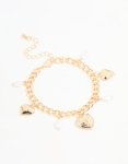 Goldair Gold Heart & Pearl Charm Toggle Bracelet