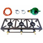 Zs - 3 Burner Triple Gas Burner 4 Legged With Hose And Regulator Set