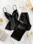 Women's Sexy Solid Satin Pajama Set Cowl Neck Backless Cami Top & Pants Comfortable Relaxed Fit