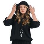 3 Button Hooded Top - Black Free