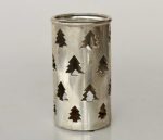Silver Ceramic Candle Holder – Tree Cut-outs – 24.5X14CM