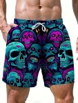 Stylish Design Contrast Color Skull Pattern Men's Sports Shorts With Drawstring And Pockets Stylish And Cool Shorts For Summer S