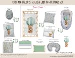Cot Duvet Bedding Teddy Air Balloon Sage Green And Grey Neutral Set