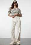 Waist Detail High Waist Wide Leg Trousers - Ecru