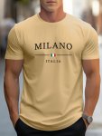 Milano" Fancy Print Men's T-Shirt Comfortable Elastic Round Neck Tee Ideal For Summer Outdoor Activities Stylish Streetwear Casu