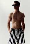 Seersucker Swim Shorts - Black & White Striped