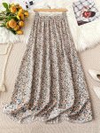 Floral Print Elastic Waist Skirt Casual A-line Skirt For Spring & Summer Women's Clothing