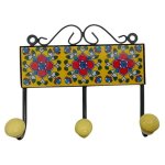 Wall Mounted 3 Hooks With Mosaic Tile Yellow And Red