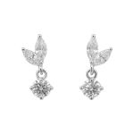 Cubic Zirconia Leaf Drop Earrings - Silver
