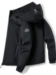 Men's Soft-shell Hooded Jacket Casual Windproof Zip Up Detachable Hood Comfy Jacket For Outdoor