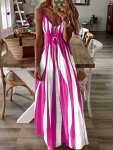 Striped Spaghetti Strap Dress Elegant V Neck Sleeveless Cami Dress For Spring & Summer Women's Clothing