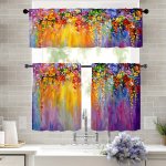 1PC VALANCE 2PCS Cafe Curtains Tiers Colorful Flower Painting Spring Kitchen Curtains Small Curtains Artistic Curtains Suitable
