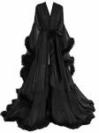 Molisa Womens Sexy Feather Bridal Robe Long Wedding Scarf Illusion Bathrobe Sleepwear Lingerie Robe Nightgown Black L xl