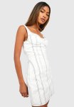 Corset Seam Detail Bodycon Denim Dress - White
