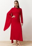 Shawl Detailed Evening Dress - Red