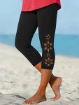Plus Size Solid Capri Leggings With Cutout Design Casual High Waist Leggings For Spring & Summer Women's Plus Size Clothing
