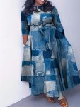 Plus Size All Over Print Tie Waist Dress Elegant 3 4 Sleeve Dress For Spring & Summer Women's Plus Size Clothing