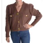 Goldair Gold Flower Button Waffle Knit Cardi - Mocha Free