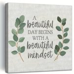 Motivational Eucalyptus Canvas Art Print - Minimalist Green Plant Wall Decor For Living Room Bedroom Office - Frameless Modern A