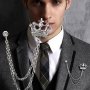 1pc British Style Crown Brooch With Tassel Chain - Retro Lapel Pin Badge For Men's Wedding And Banquet Accessories
