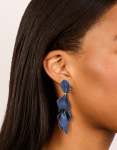 Navy Blue Coated Metal Flower Petal Drop Earrings