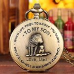 Vintage Bronze Quartz Pocket Watch With Chain - 'to My Son' Engraved Perfect Gift For Men