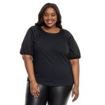 Donnay Plus Size Donna Combo T-Shirt With Puff Sleeve - Black