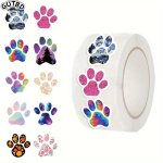 Gutbd 500PCS Cute Animal Paw Print Sticker Roll - Assorted Dog Designs For Water Bottles Laptops & More - Durable Reusable Vinyl