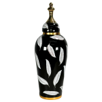 Ginger Jar Black & Gold With White Leaves 18X50.5CM