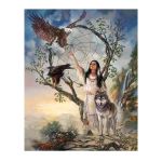 Diamond Painting Diy Kit Full Drill 50X40CM- Wolf Indians And Eagles