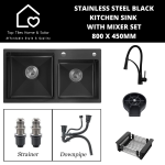 Stainless Steel Black Kitchen Sink With Mixer Set - 800 X 450MM