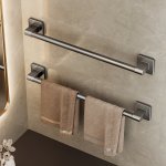Easy-install Self-adhesive Towel Bar - Space Aluminum No-drill Bathroom & Kitchen Storage Rack 30.48CM 40.64CM 50.8CM Options Ch