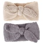 Ovoy Turban Headband Baby Girl - Warm Rabbit Knot Hair Band Wrap Newborn Toddler Children 2PCS Beige+gray One Size