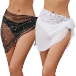 Beamuse 2 Pieces Pearl Swimsuit Coverup For Women Short Sarong Bathing Suit Cover Ups Women's Swimwear Wrap Beach Glitter