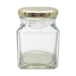 260ML Clear Square Glass Jar With Gold Metal Lid 63MM