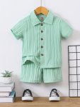 2PCS Short Sleeve Button Shirt + Comfy Shorts Set For Boys Gift Summer Clothes