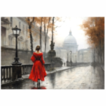 Deco Print Lady In Red Landscape