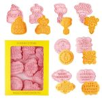 8PCS Happy Birthday Cookie Cutter Sets 3D Plastic Cookie Cutters With Plunger Stamps Pressable Biscuit Mold Cookie Molds Cake Ba