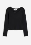 Lace-trimmed Pointelle Jersey Top - Black